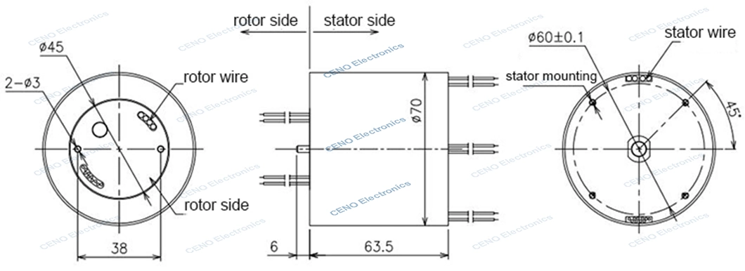 100M Ethernet Signal Slip Ring with RJ45 Connectors and electrical collector