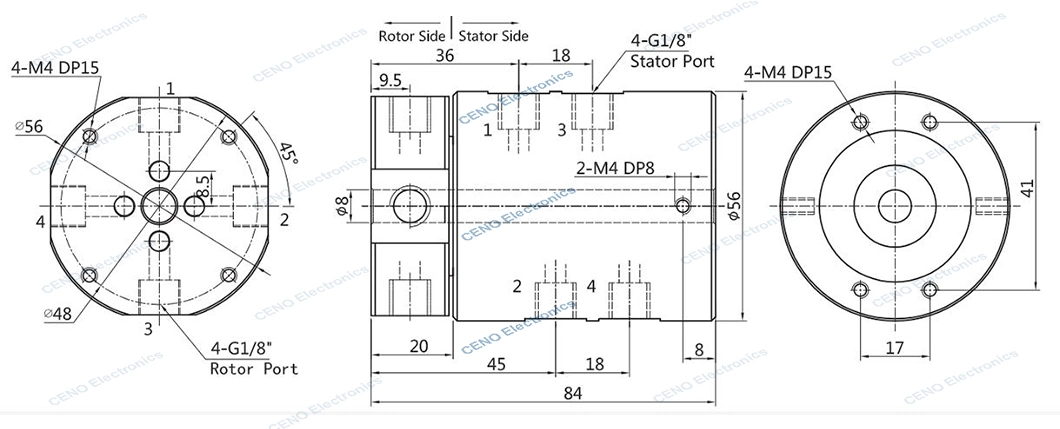 Pneumatic Hydraulic Rotary Union with 4channels air